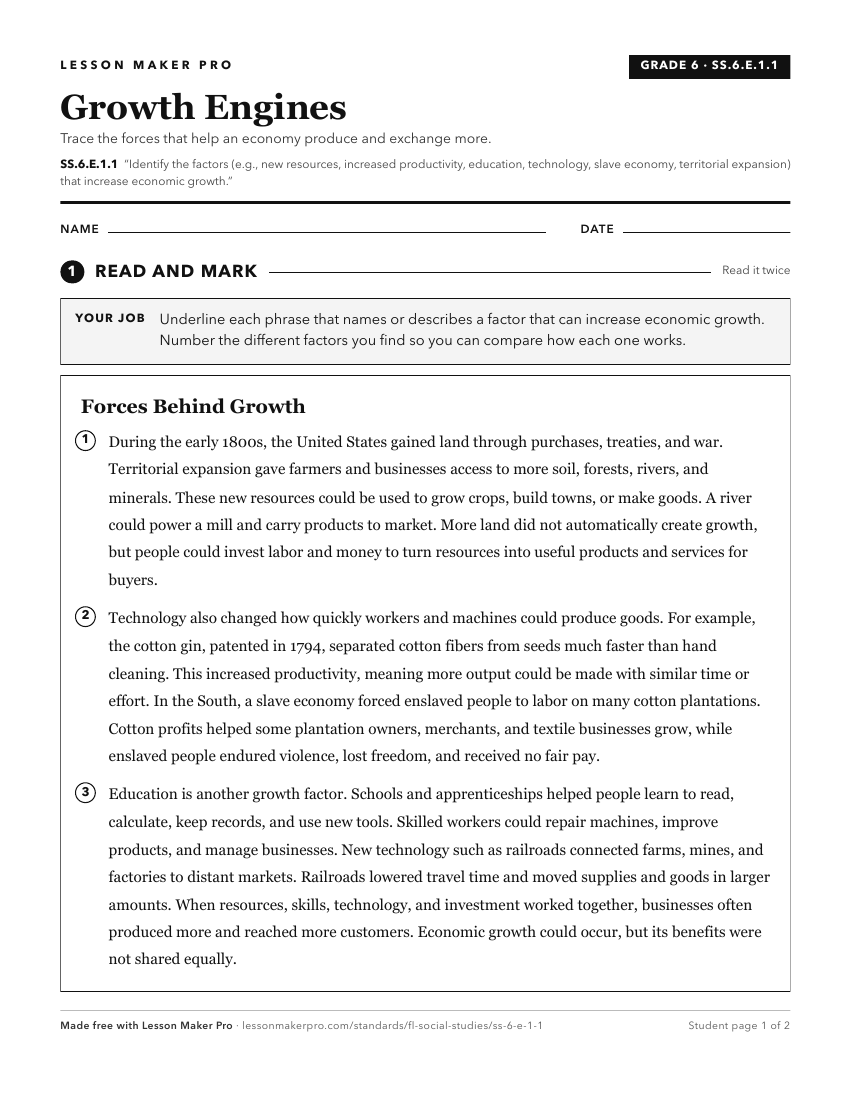 Preview of the SS.6.E.1.1 printable worksheet