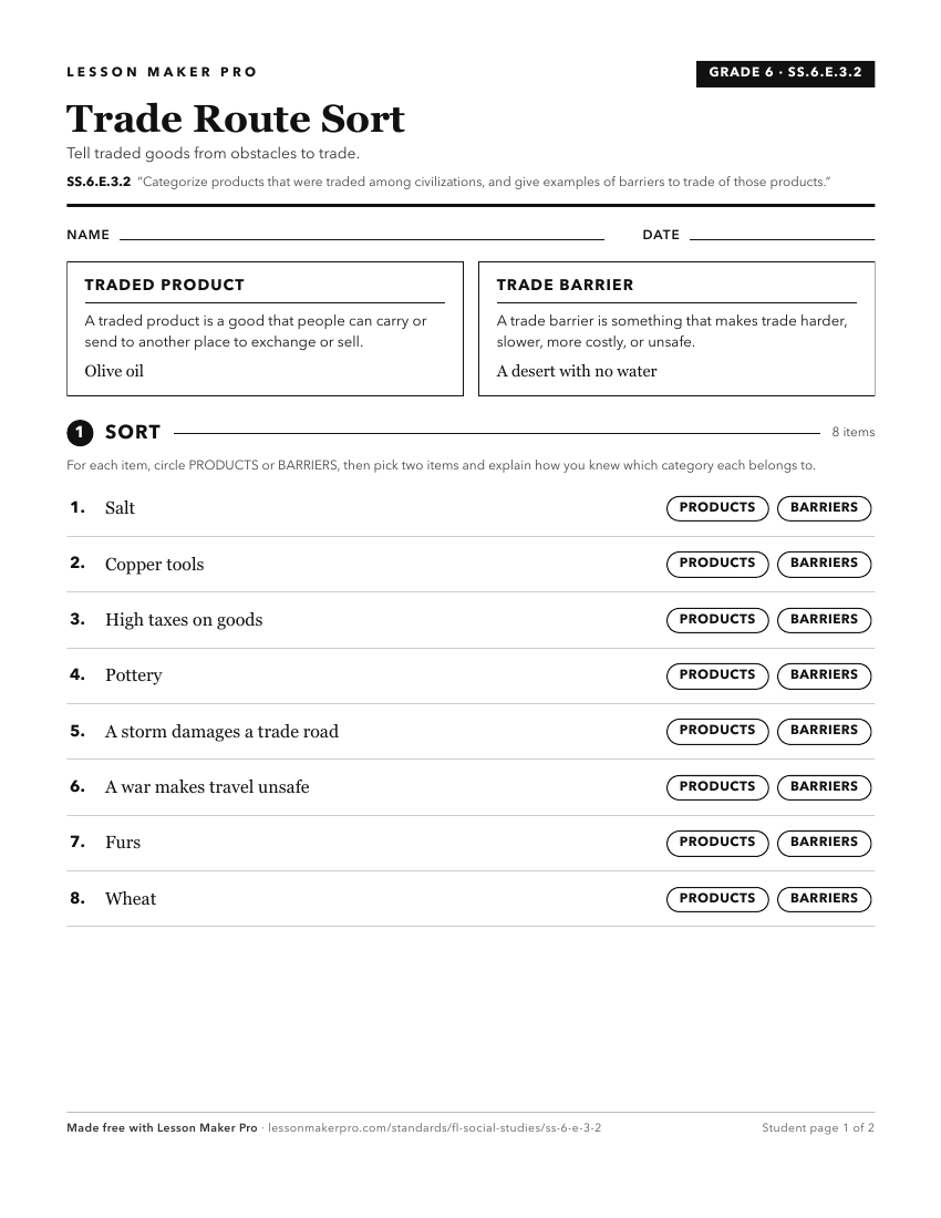 Preview of the SS.6.E.3.2 printable worksheet