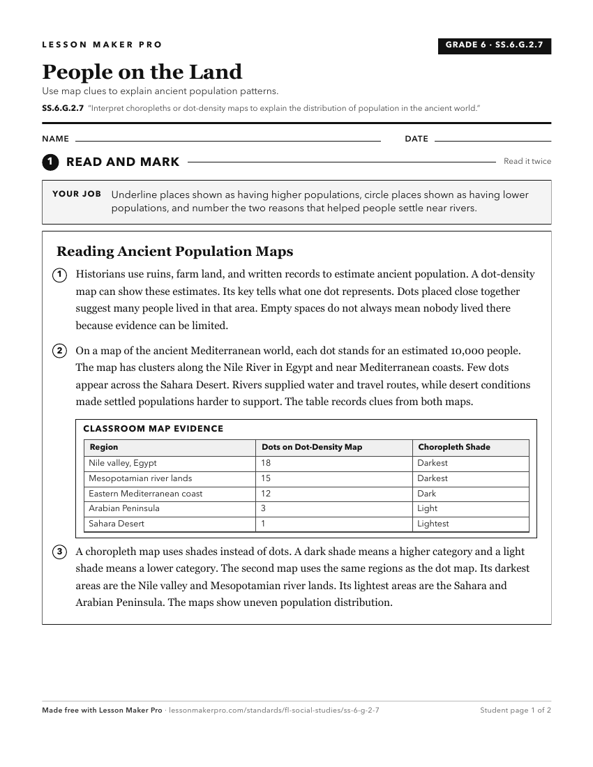 Preview of the SS.6.G.2.7 printable worksheet