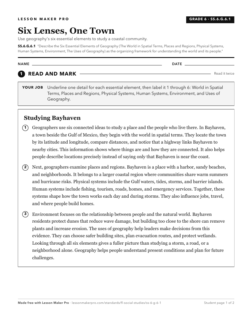 Preview of the SS.6.G.6.1 printable worksheet
