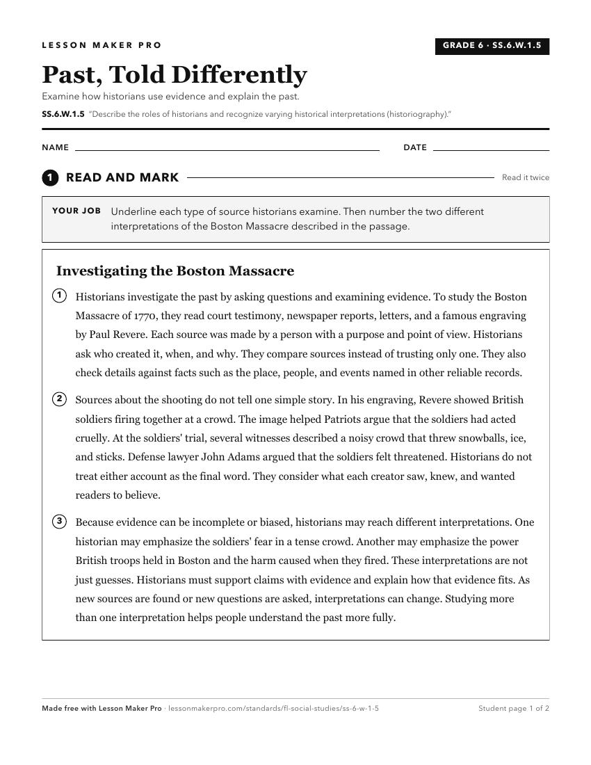 Preview of the SS.6.W.1.5 printable worksheet