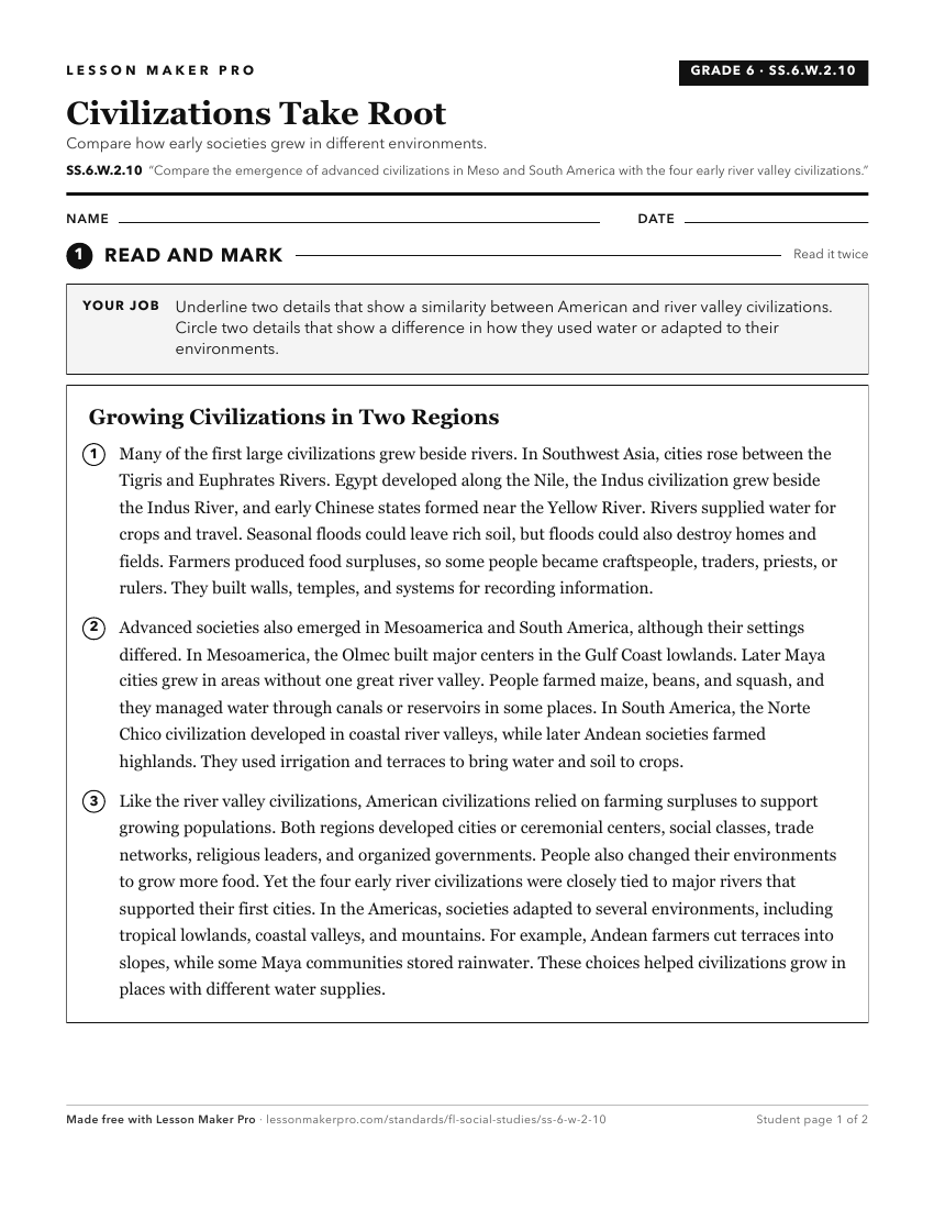 Preview of the SS.6.W.2.10 printable worksheet