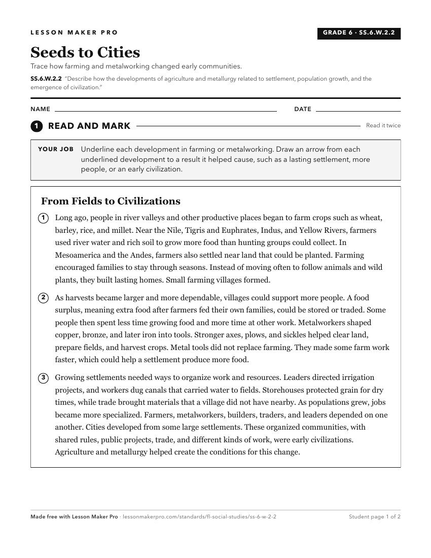 Preview of the SS.6.W.2.2 printable worksheet