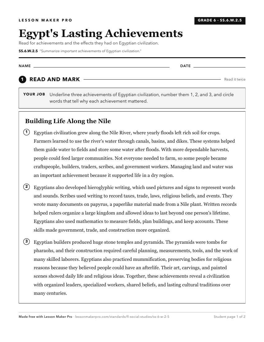 Preview of the SS.6.W.2.5 printable worksheet