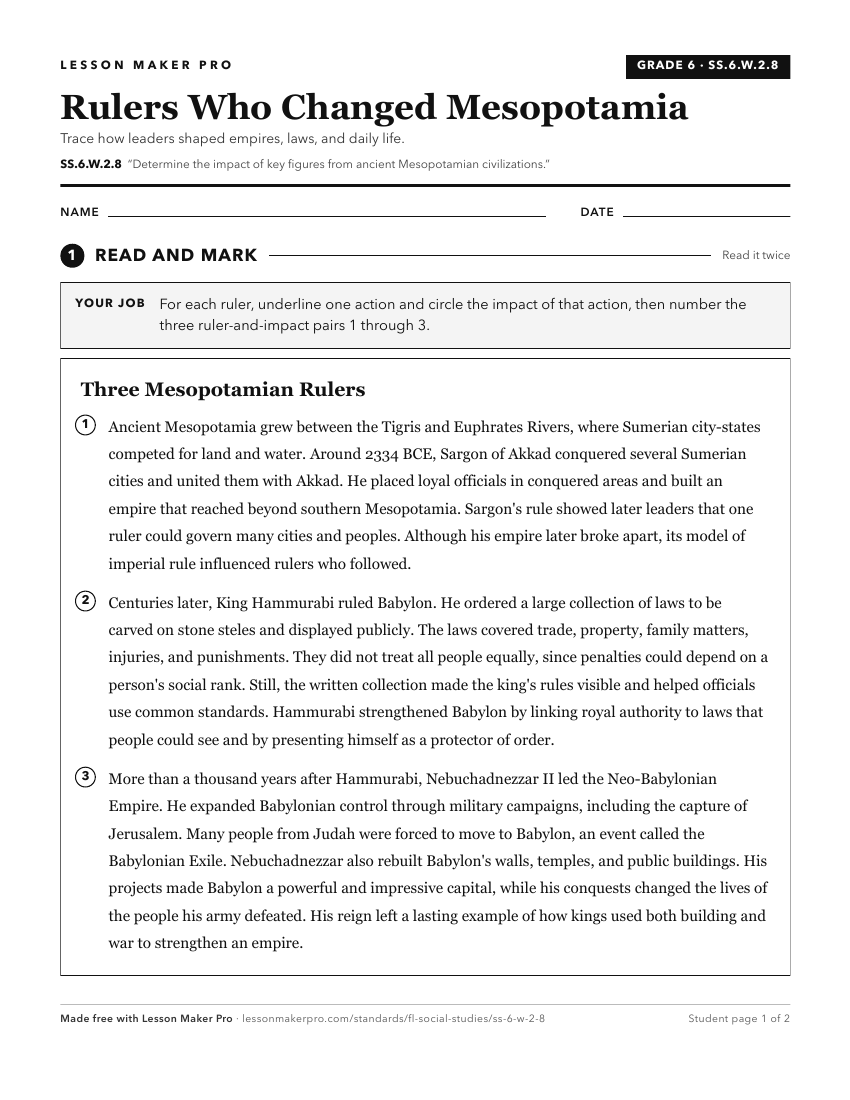 Preview of the SS.6.W.2.8 printable worksheet