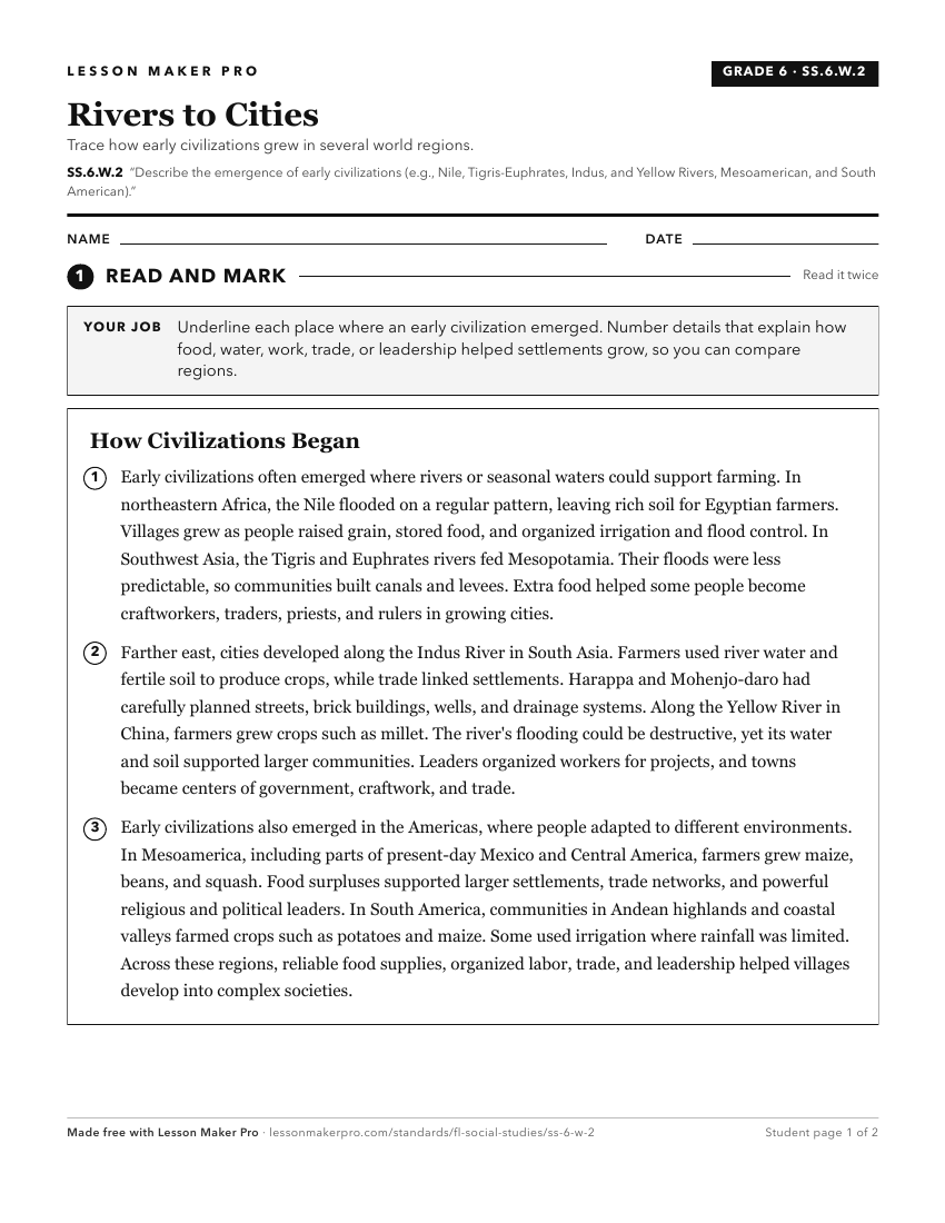 Preview of the SS.6.W.2 printable worksheet