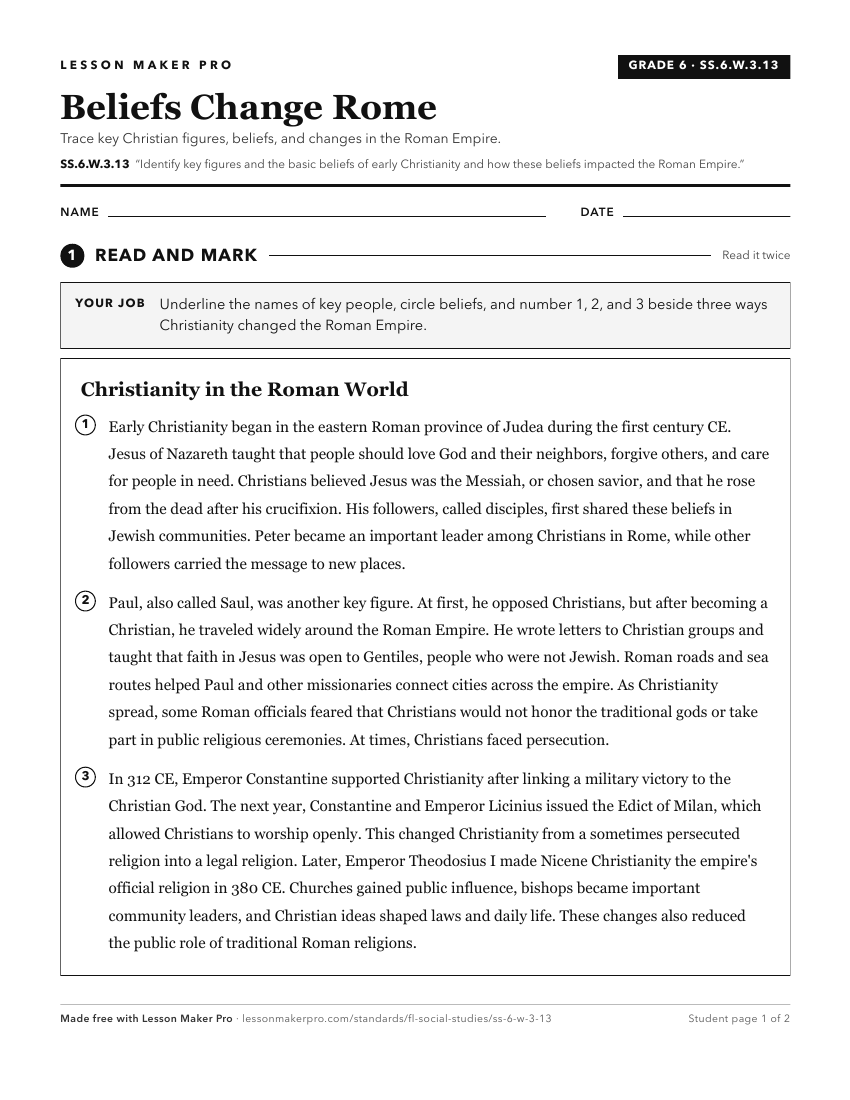 Preview of the SS.6.W.3.13 printable worksheet