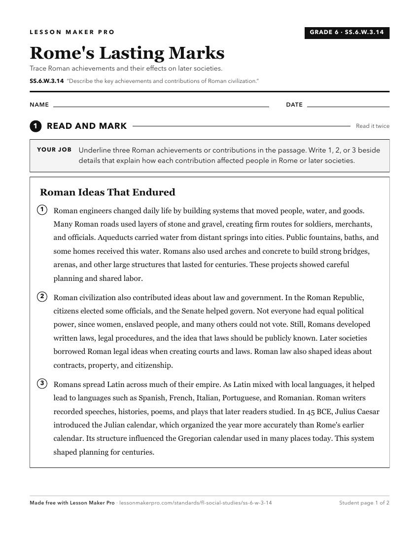 Preview of the SS.6.W.3.14 printable worksheet