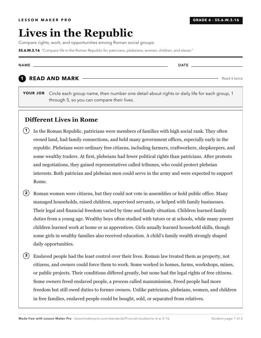 Preview of the SS.6.W.3.16 printable worksheet