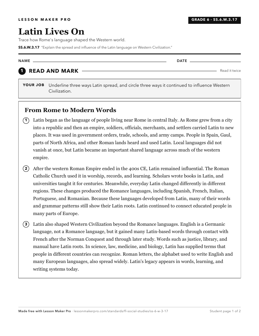 Preview of the SS.6.W.3.17 printable worksheet