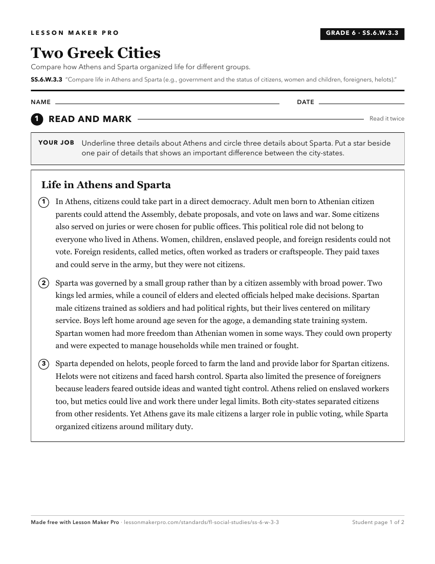 Preview of the SS.6.W.3.3 printable worksheet