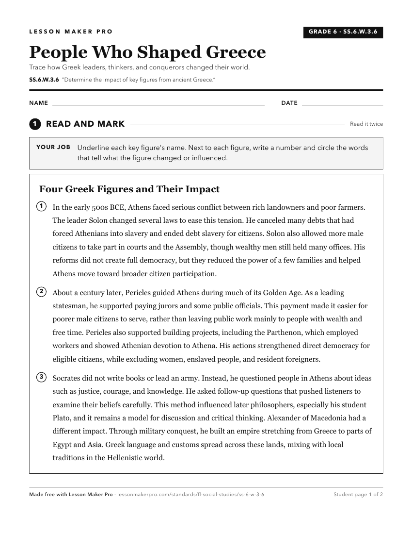 Preview of the SS.6.W.3.6 printable worksheet