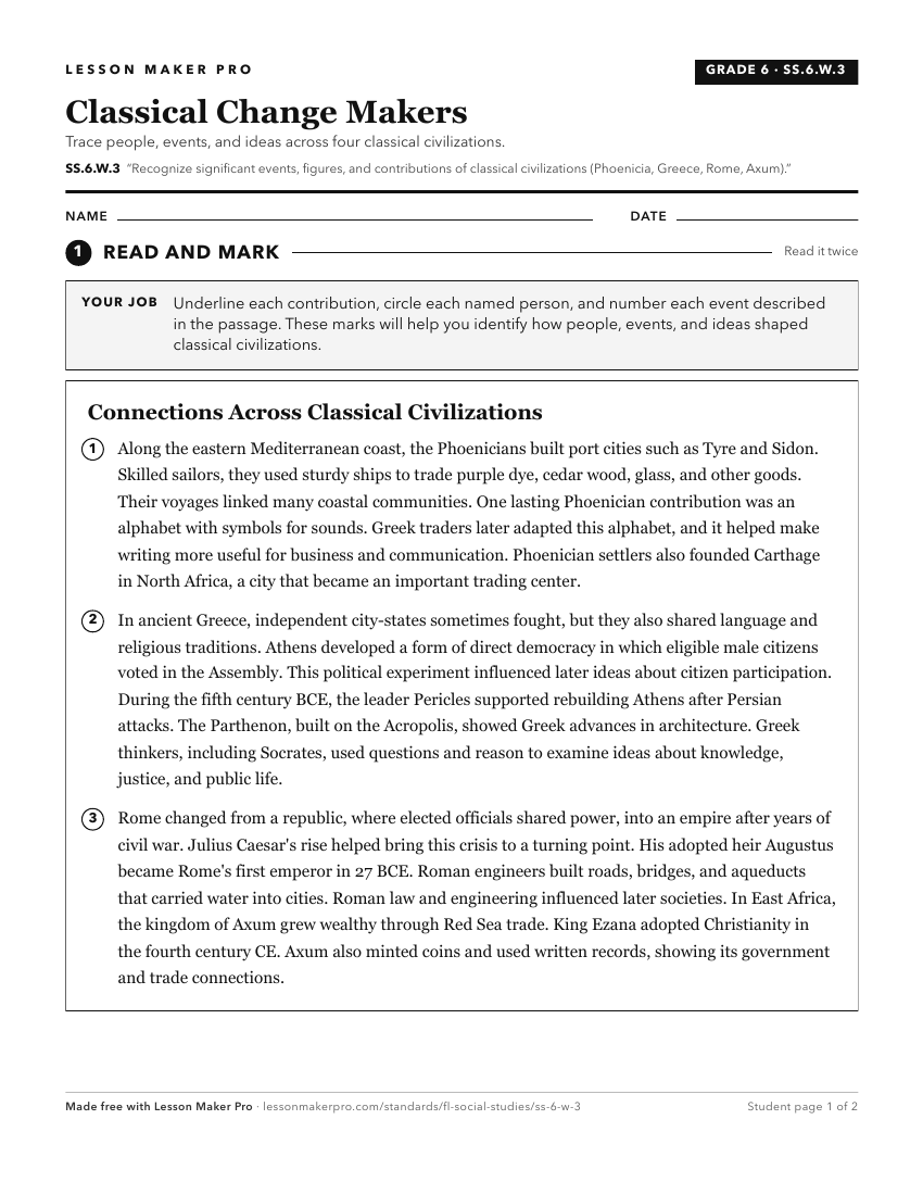 Preview of the SS.6.W.3 printable worksheet