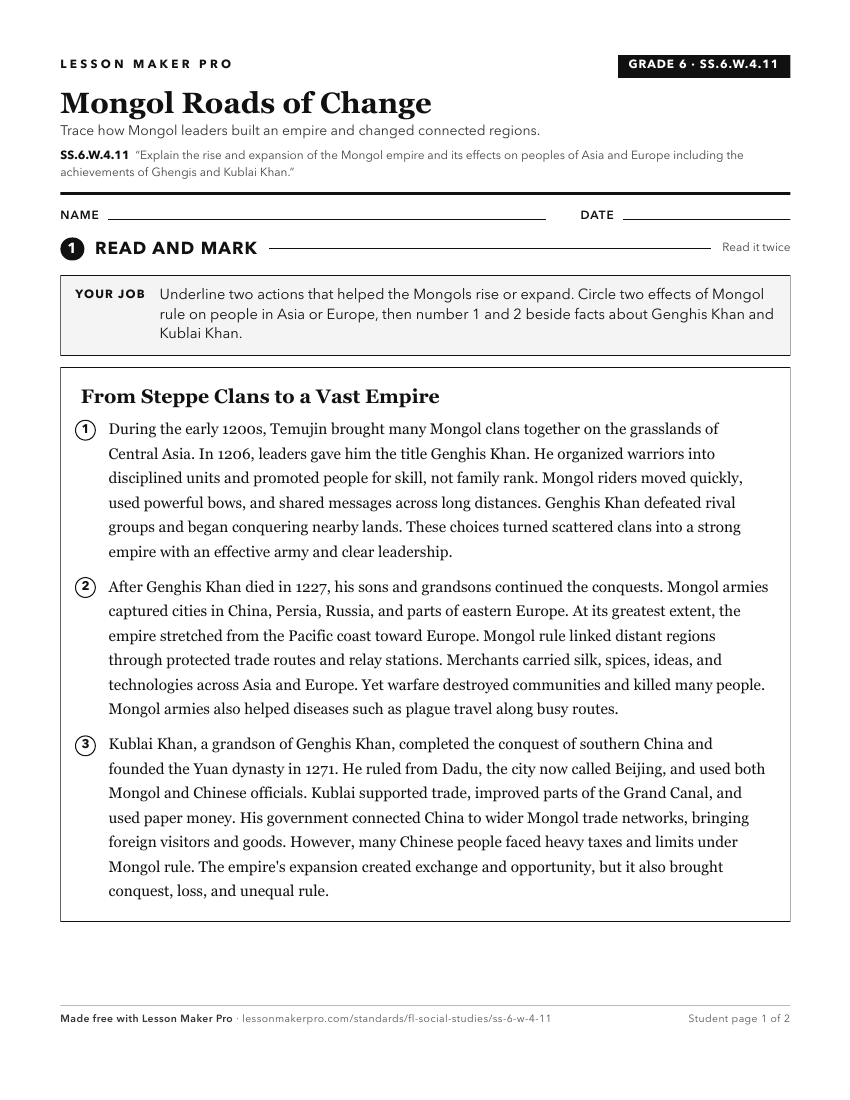 Preview of the SS.6.W.4.11 printable worksheet