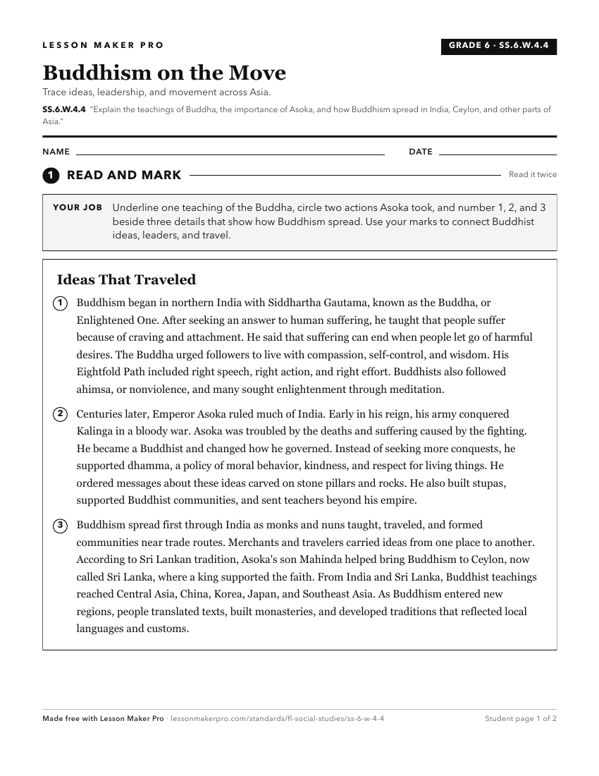 Preview of the SS.6.W.4.4 printable worksheet