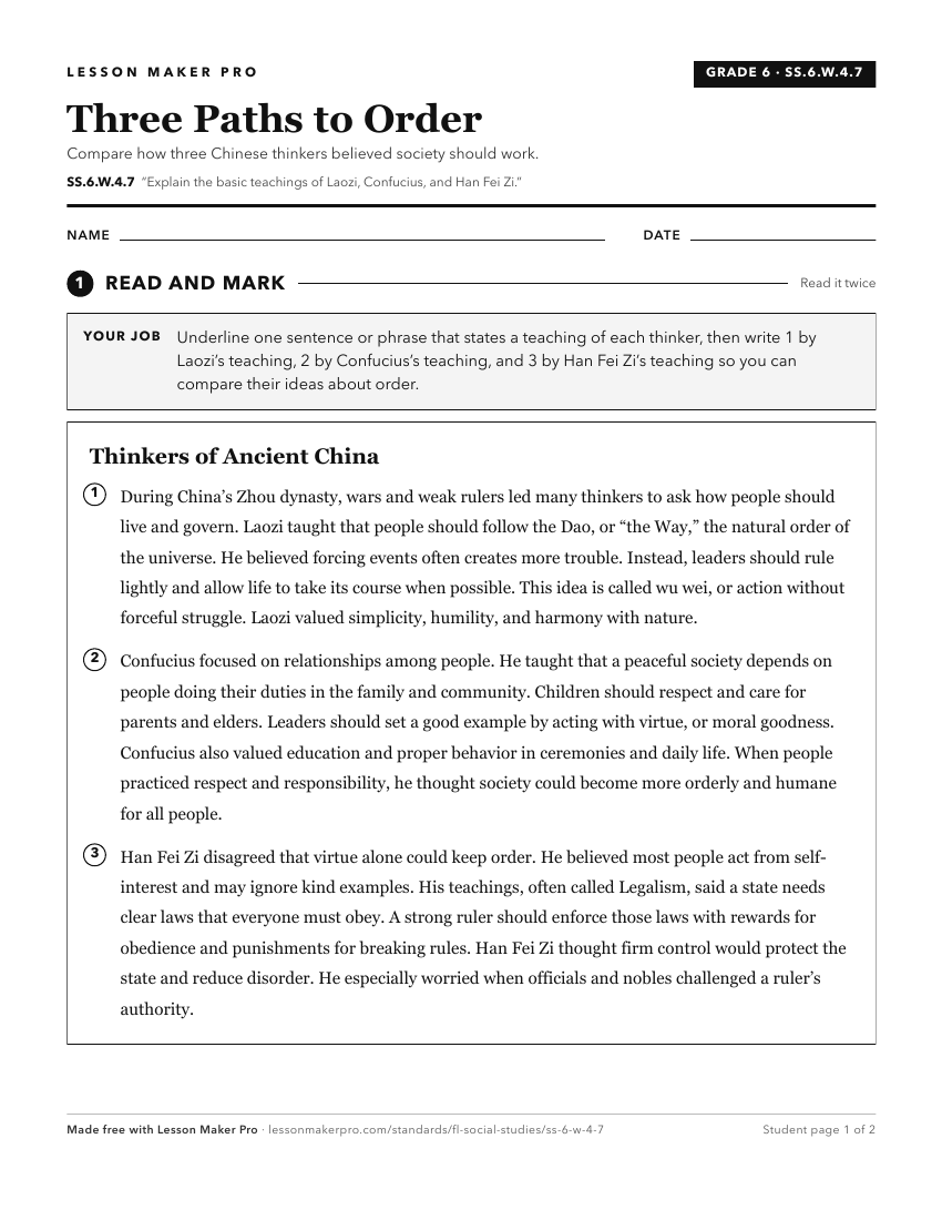 Preview of the SS.6.W.4.7 printable worksheet