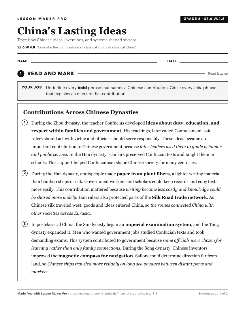Preview of the SS.6.W.4.8 printable worksheet