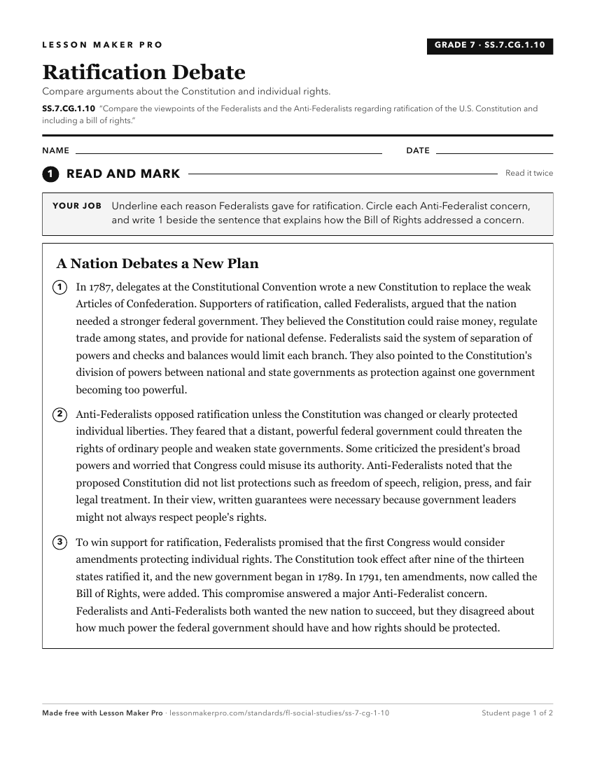 Preview of the SS.7.CG.1.10 printable worksheet