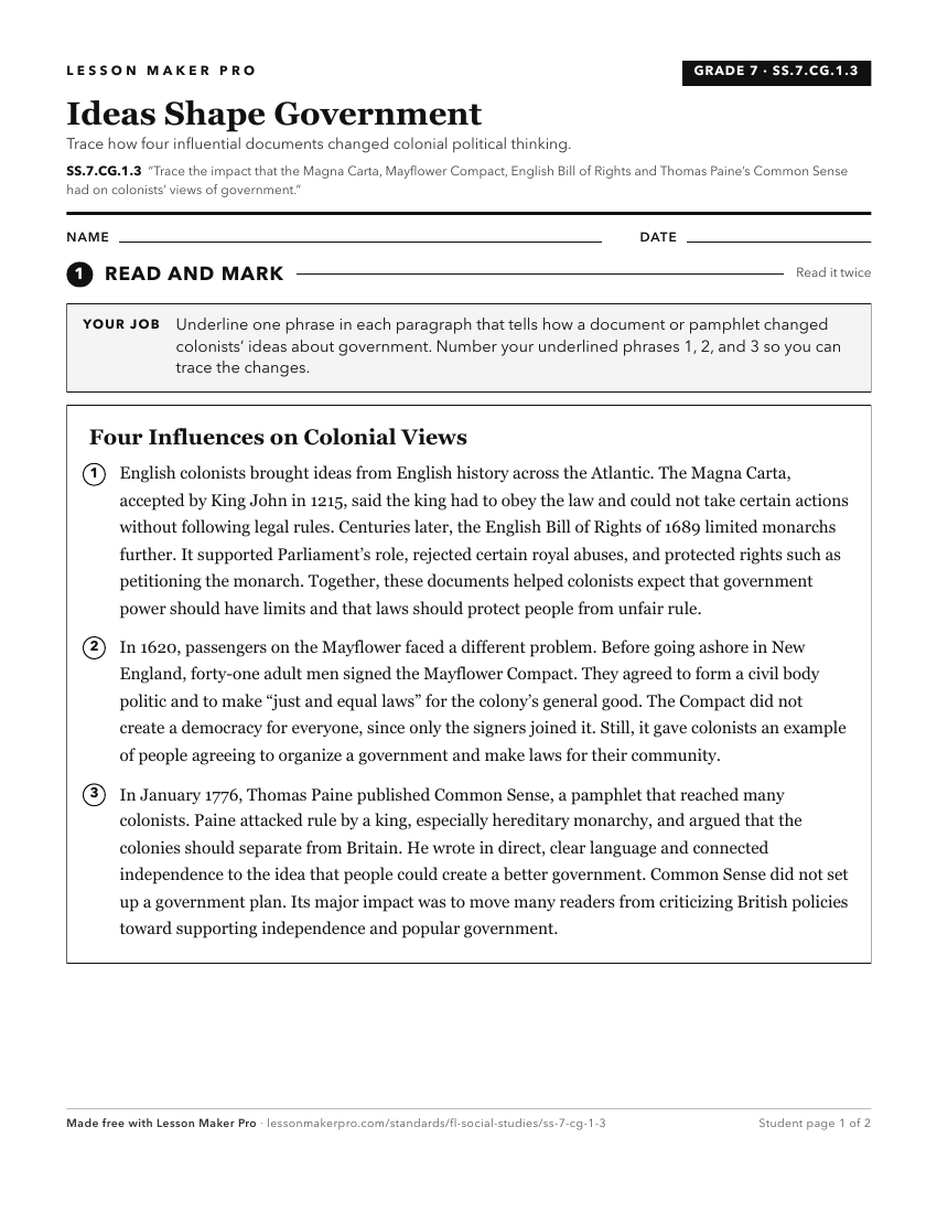 Preview of the SS.7.CG.1.3 printable worksheet
