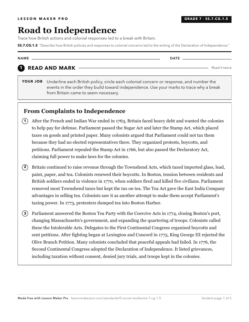 Preview of the SS.7.CG.1.5 printable worksheet