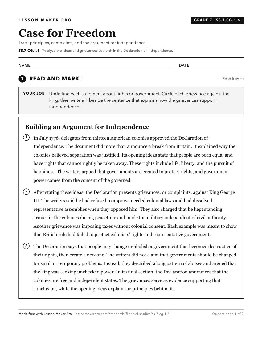 Preview of the SS.7.CG.1.6 printable worksheet