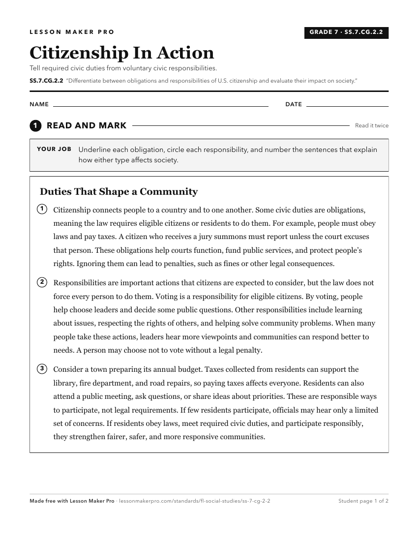 Preview of the SS.7.CG.2.2 printable worksheet