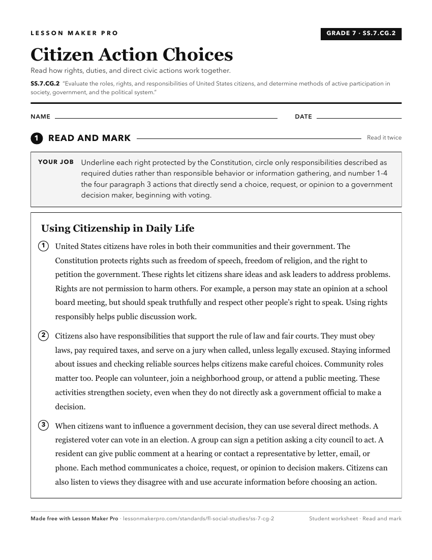Preview of the SS.7.CG.2 printable worksheet