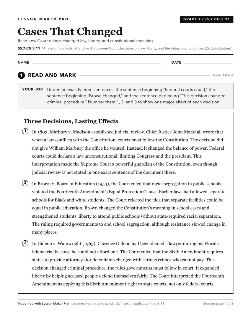 Preview of the SS.7.CG.3.11 printable worksheet