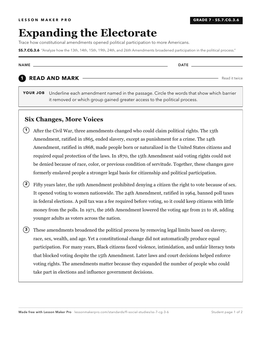 Preview of the SS.7.CG.3.6 printable worksheet