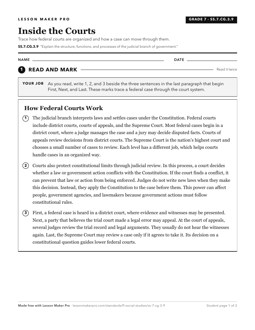 Preview of the SS.7.CG.3.9 printable worksheet