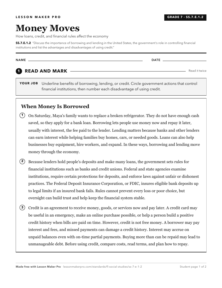 Preview of the SS.7.E.1.2 printable worksheet