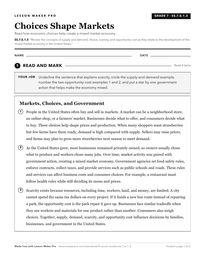 Preview of the SS.7.E.1.3 printable worksheet