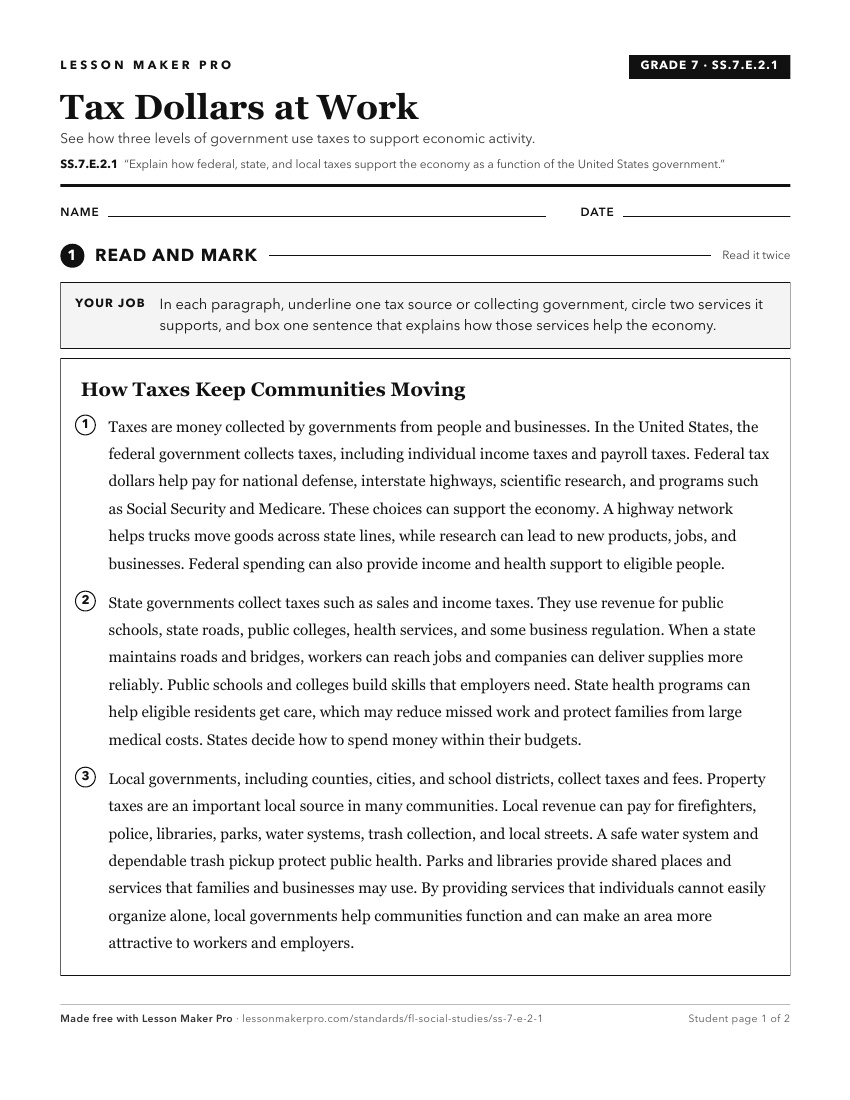 Preview of the SS.7.E.2.1 printable worksheet