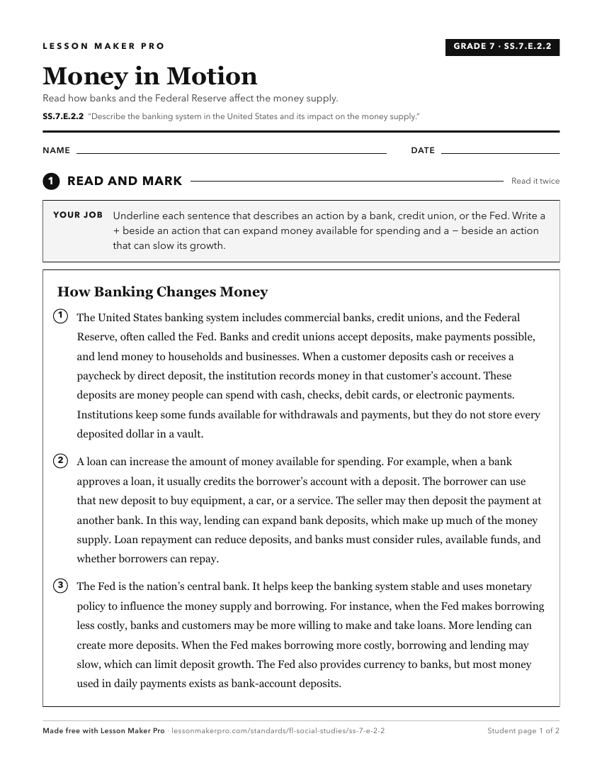 Preview of the SS.7.E.2.2 printable worksheet