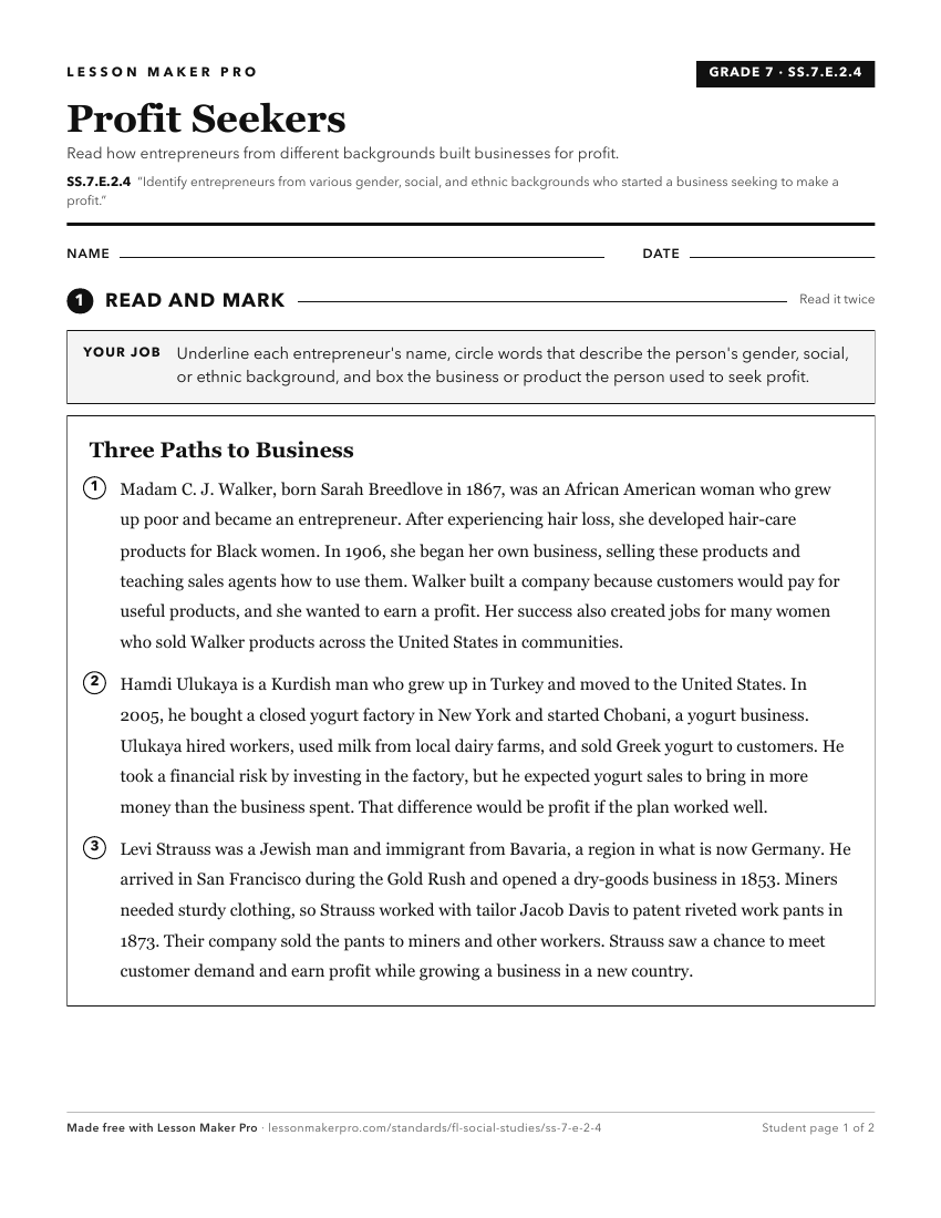 Preview of the SS.7.E.2.4 printable worksheet