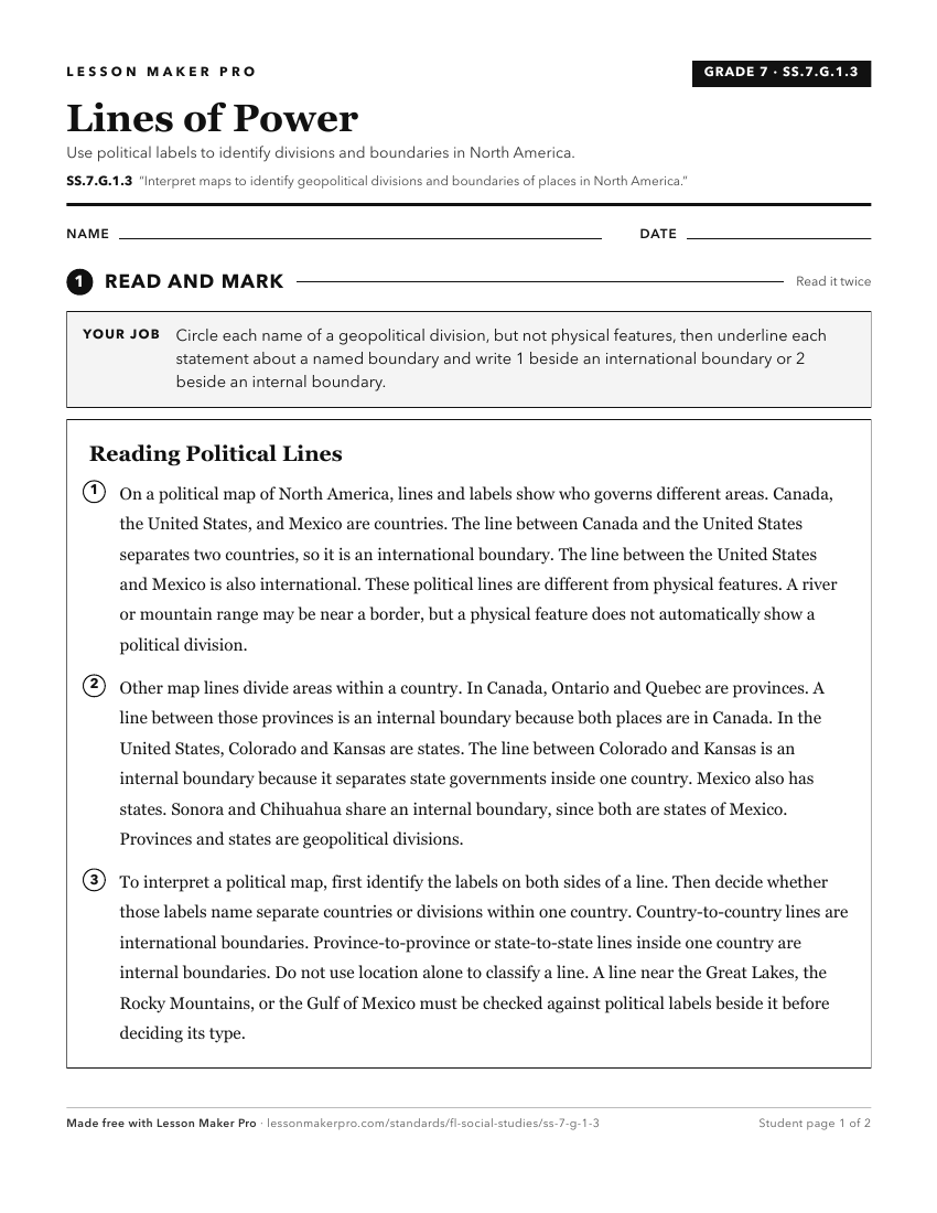 Preview of the SS.7.G.1.3 printable worksheet