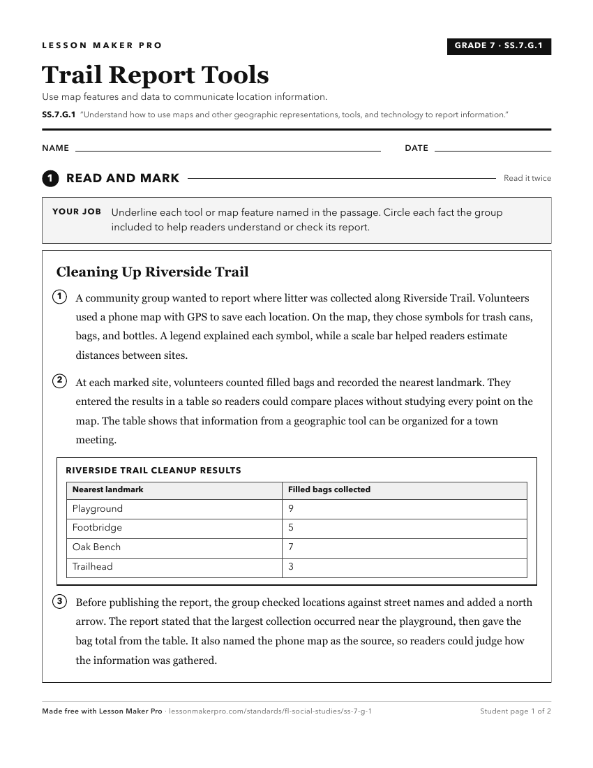 Preview of the SS.7.G.1 printable worksheet
