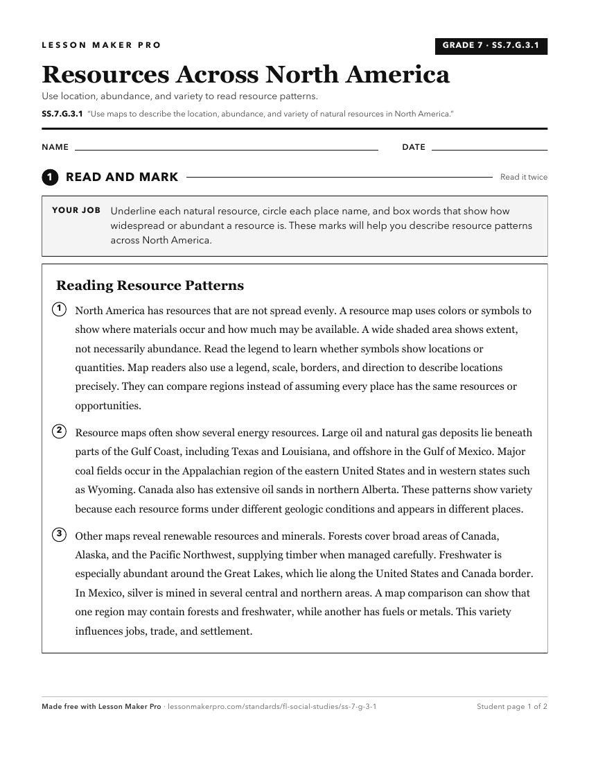 Preview of the SS.7.G.3.1 printable worksheet