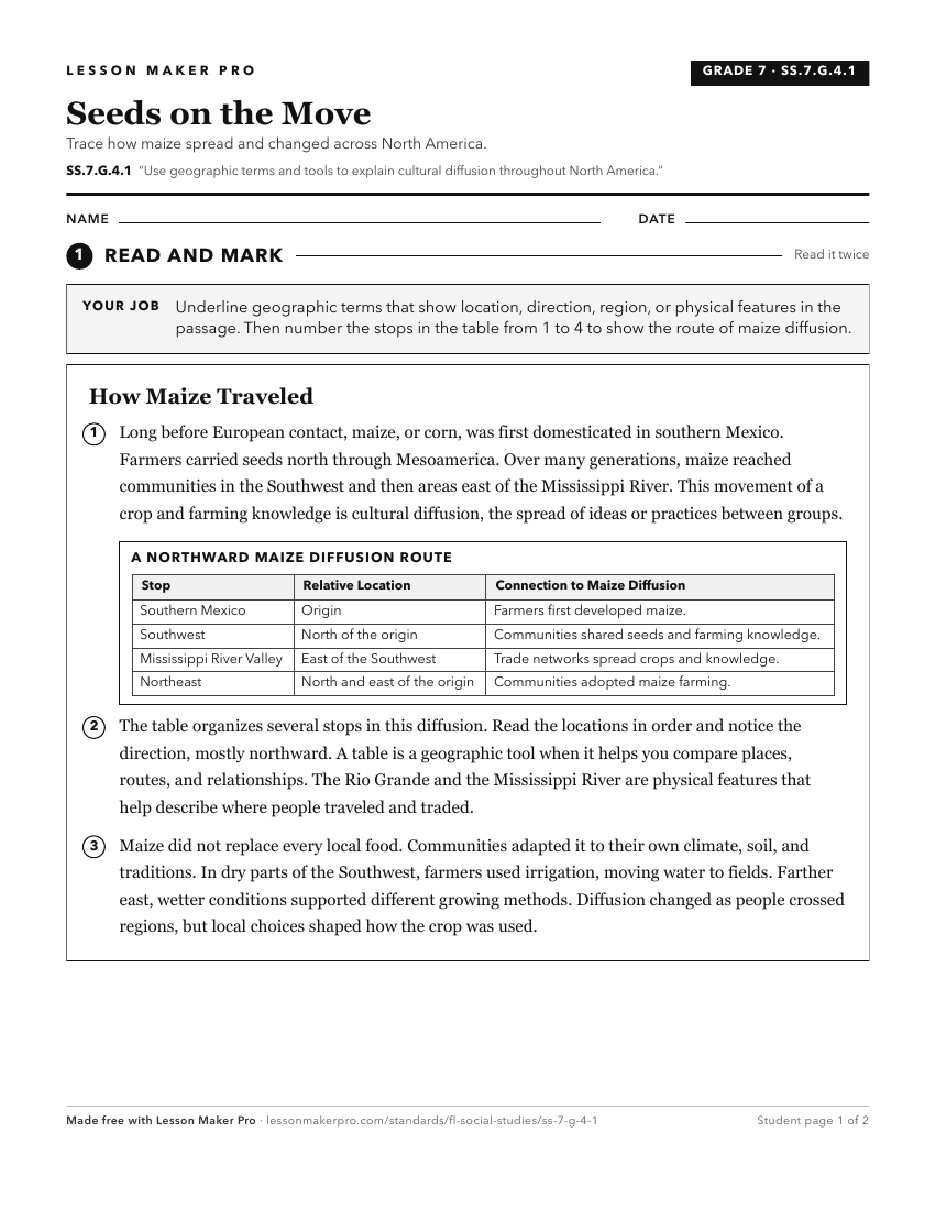 Preview of the SS.7.G.4.1 printable worksheet