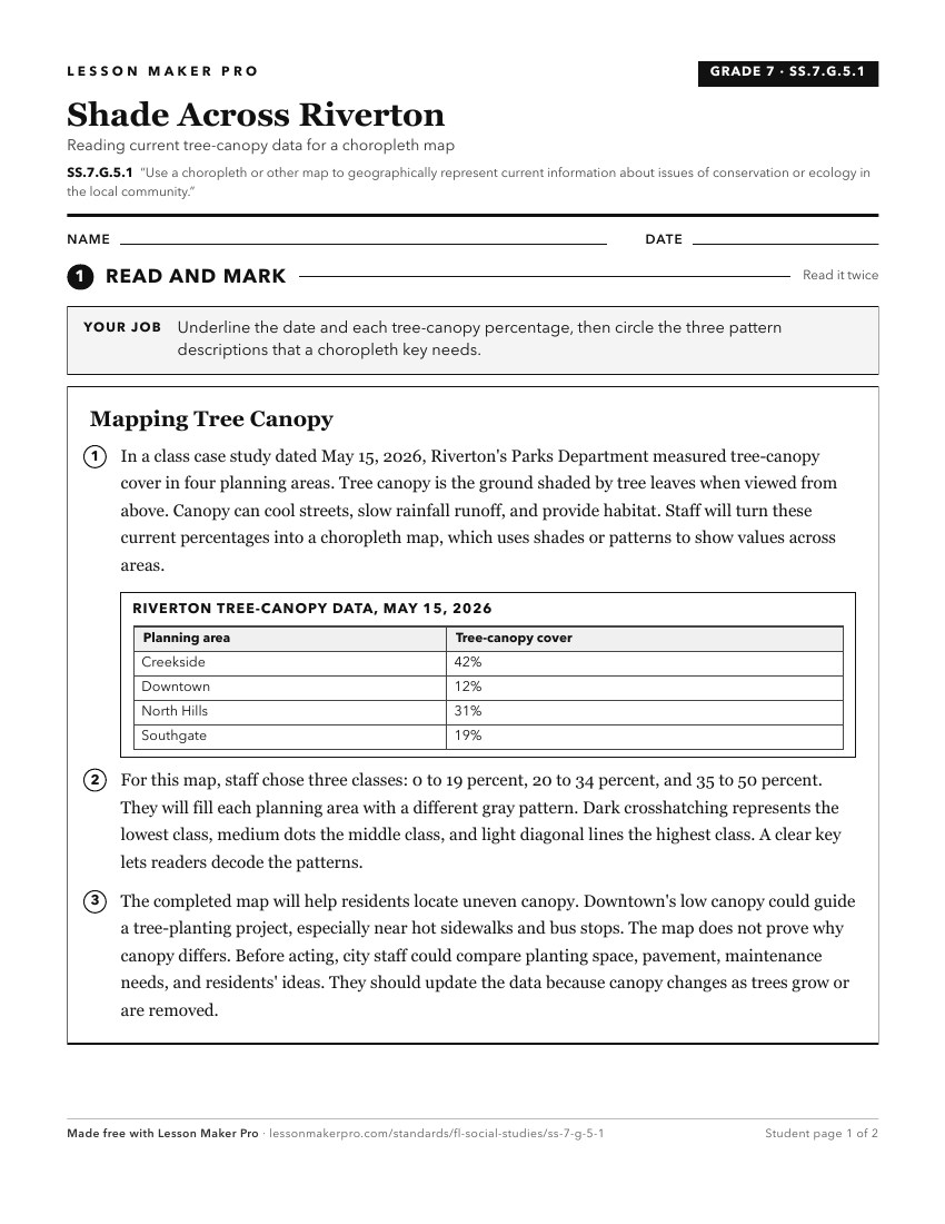 Preview of the SS.7.G.5.1 printable worksheet