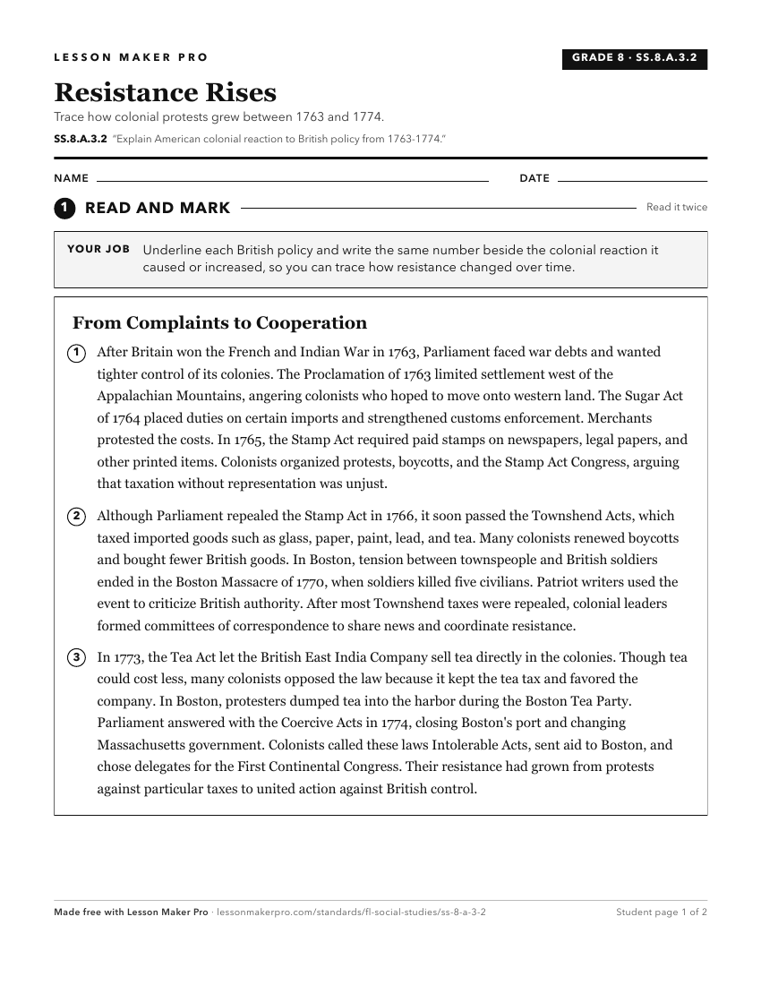 Preview of the SS.8.A.3.2 printable worksheet