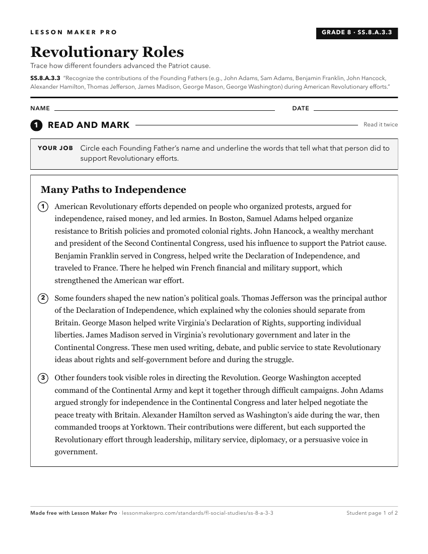 Preview of the SS.8.A.3.3 printable worksheet