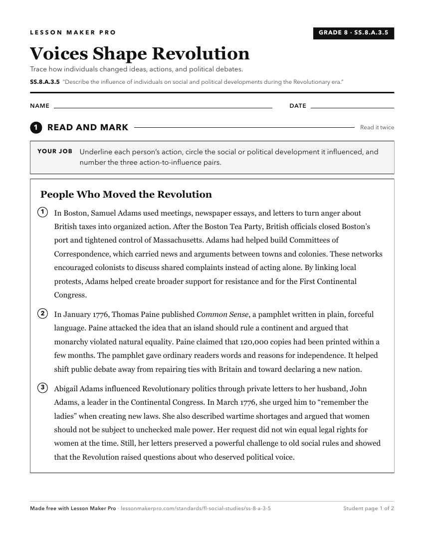 Preview of the SS.8.A.3.5 printable worksheet