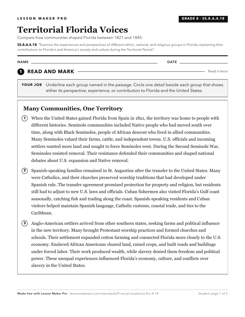 Preview of the SS.8.A.4.18 printable worksheet
