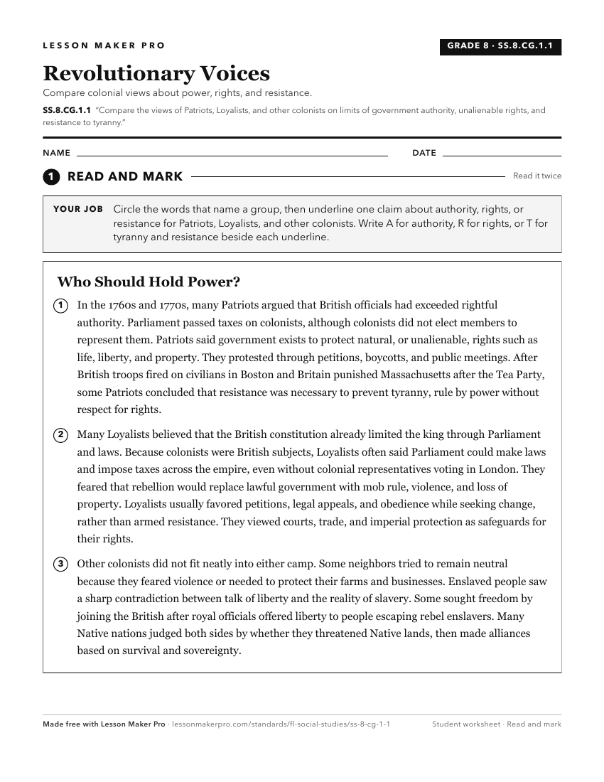 Preview of the SS.8.CG.1.1 printable worksheet