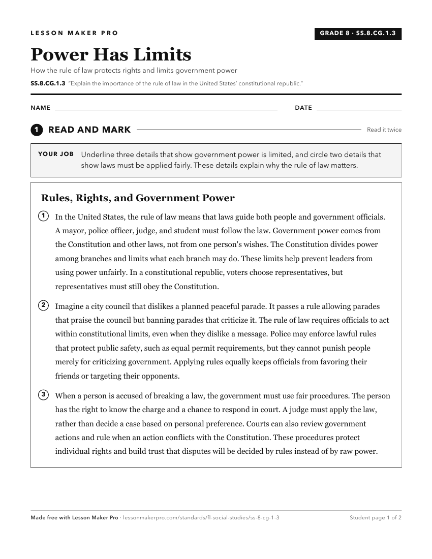 Preview of the SS.8.CG.1.3 printable worksheet