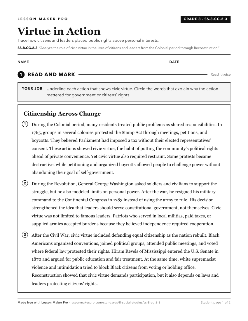 Preview of the SS.8.CG.2.3 printable worksheet