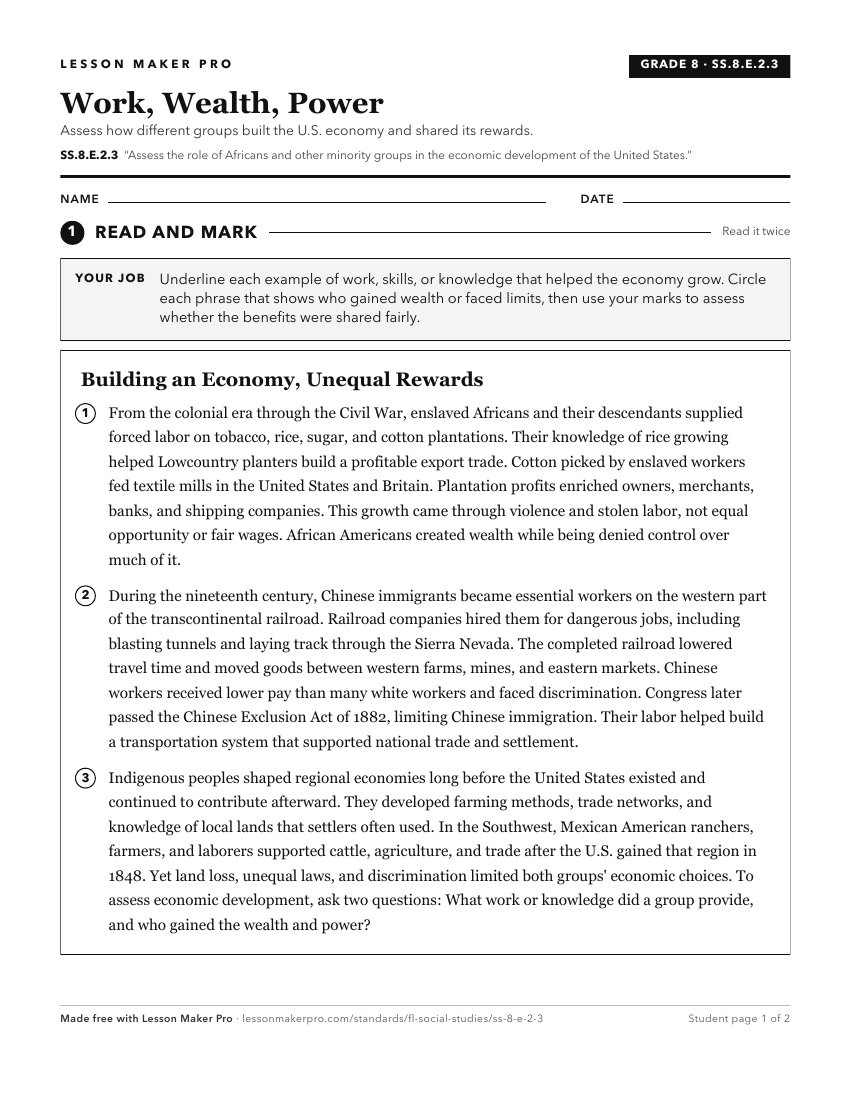 Preview of the SS.8.E.2.3 printable worksheet