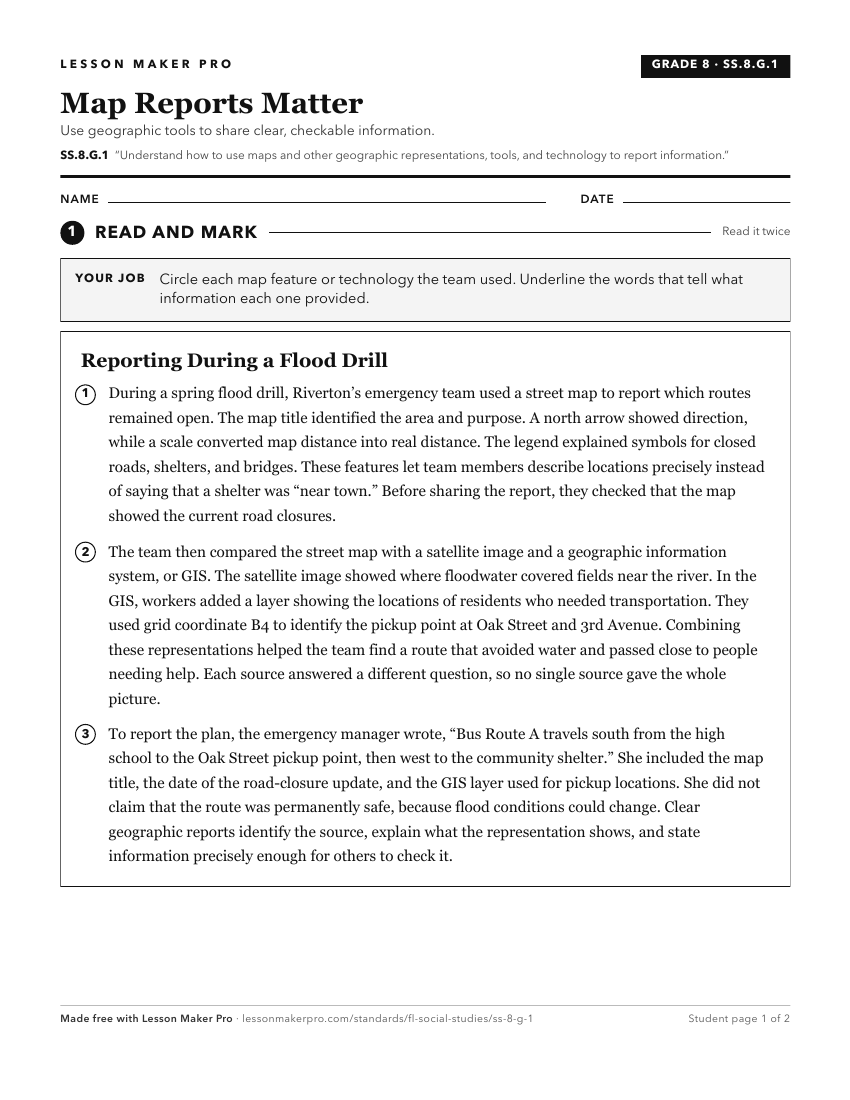 Preview of the SS.8.G.1 printable worksheet