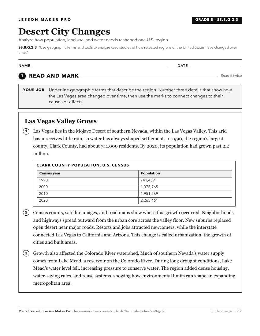 Preview of the SS.8.G.2.3 printable worksheet